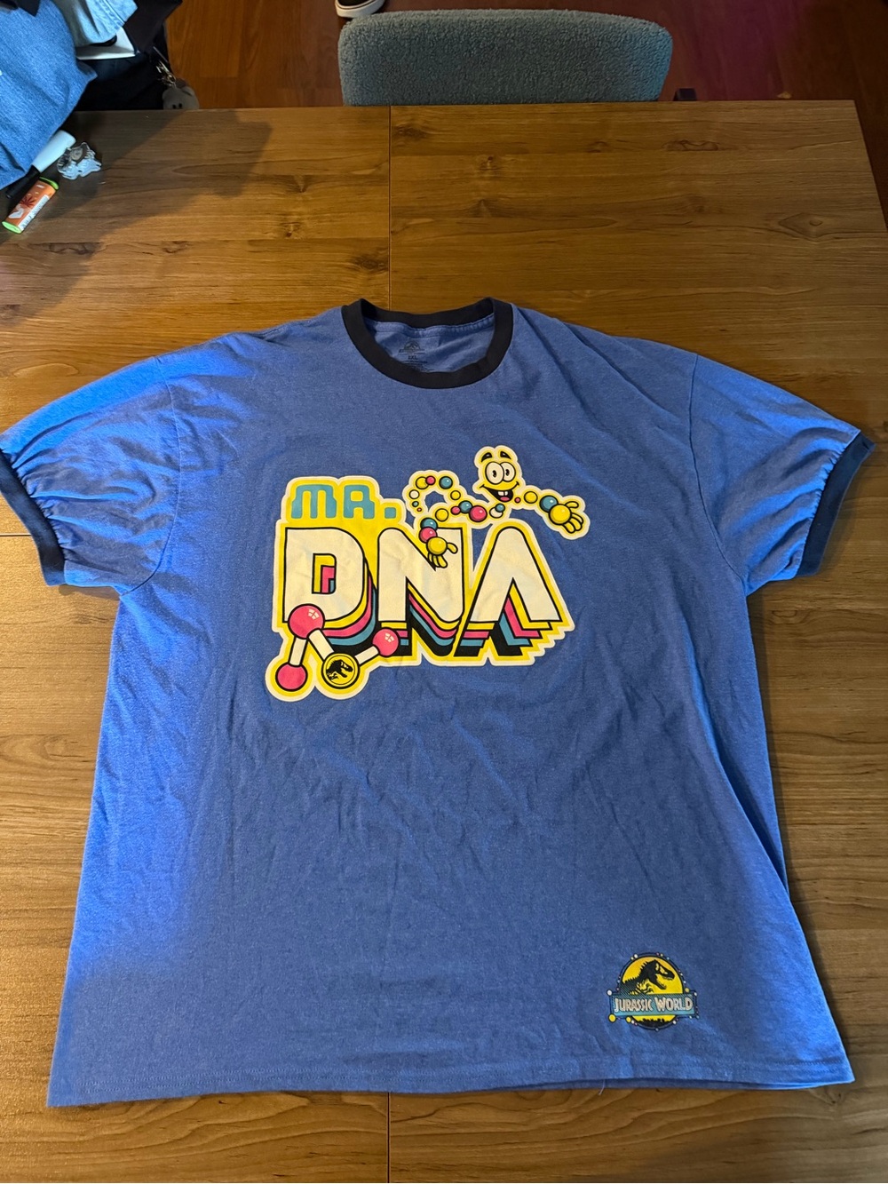 Jurassic Park Blue Ringer Tee with Colorful Mr. DNA Graphic 2XL